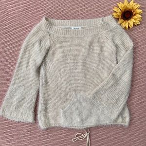 Fuzzy Cream Off the Shoulder Knit Sweater